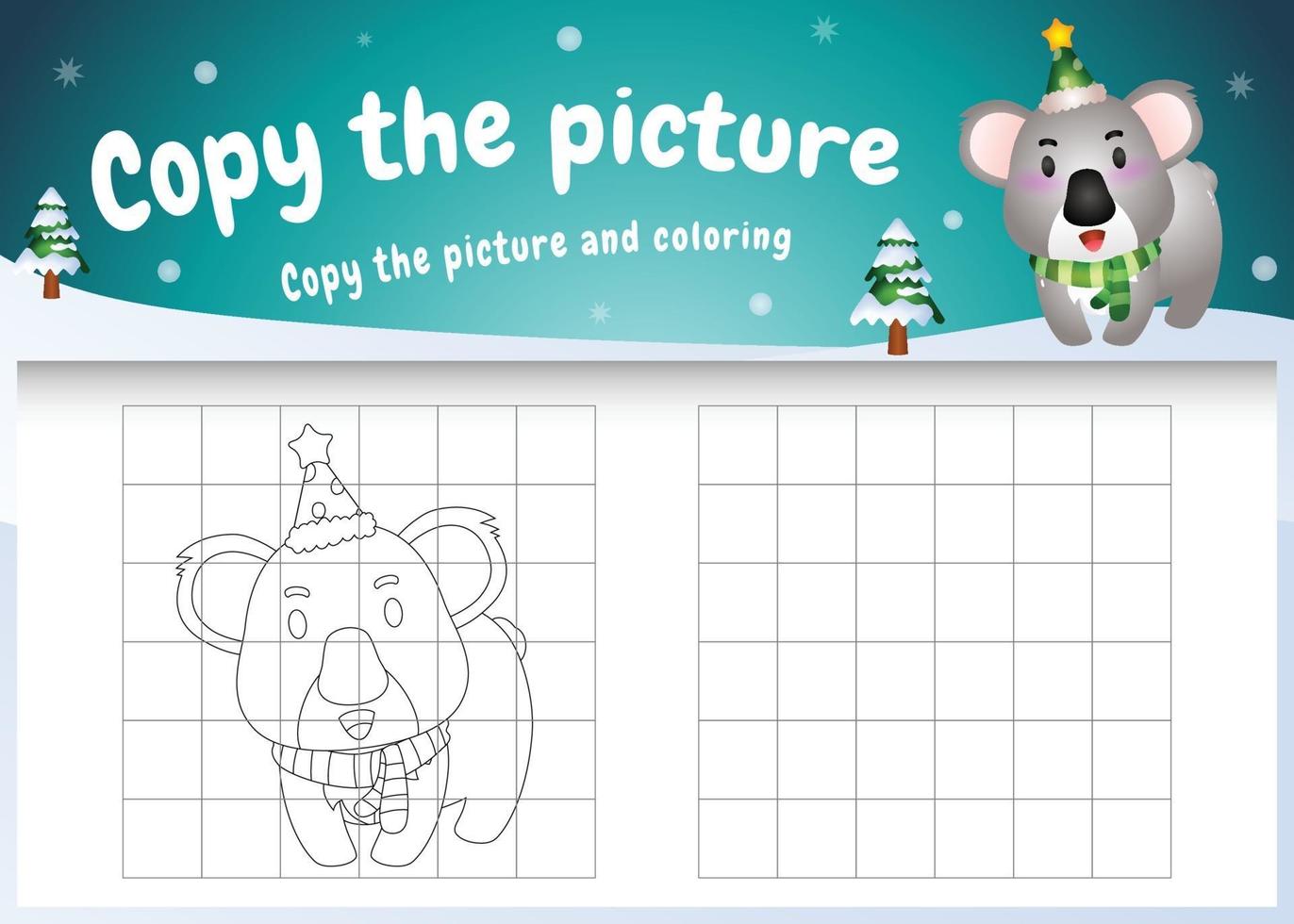 copie o jogo de crianças e a página para colorir com um lindo coala vetor