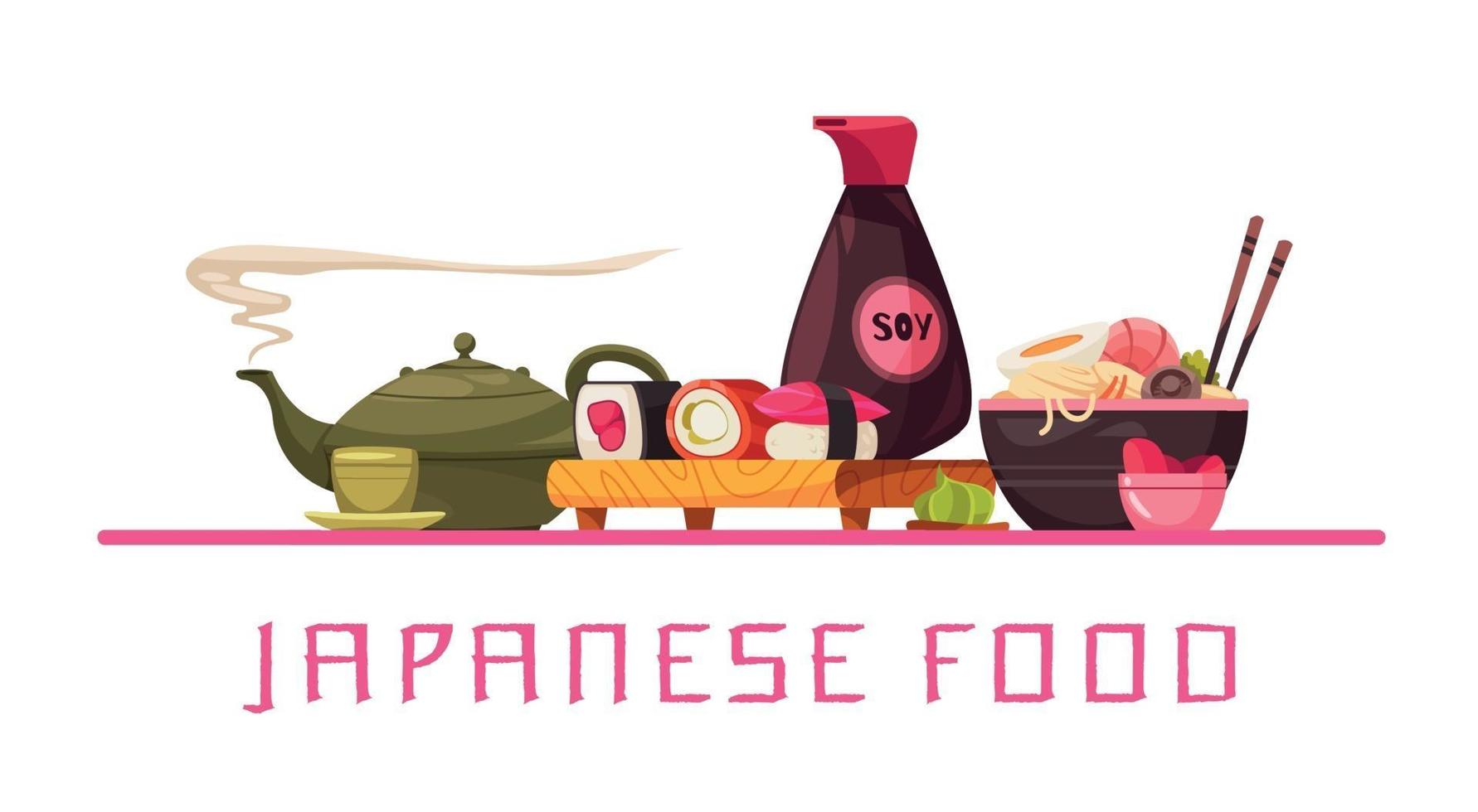 composição de texto de comida japonesa vetor