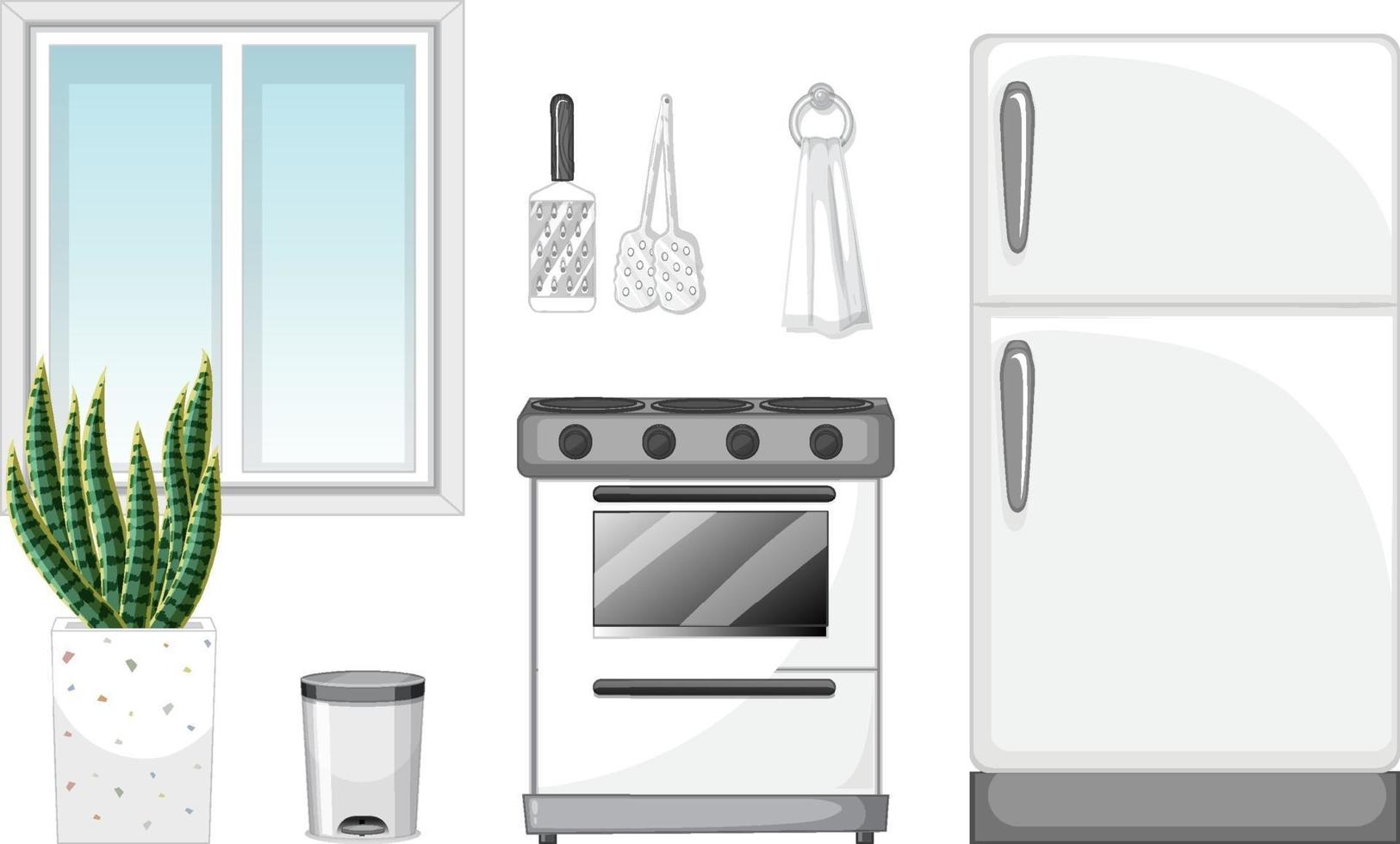 Conjunto de móveis de cozinha para design de interiores em fundo branco vetor