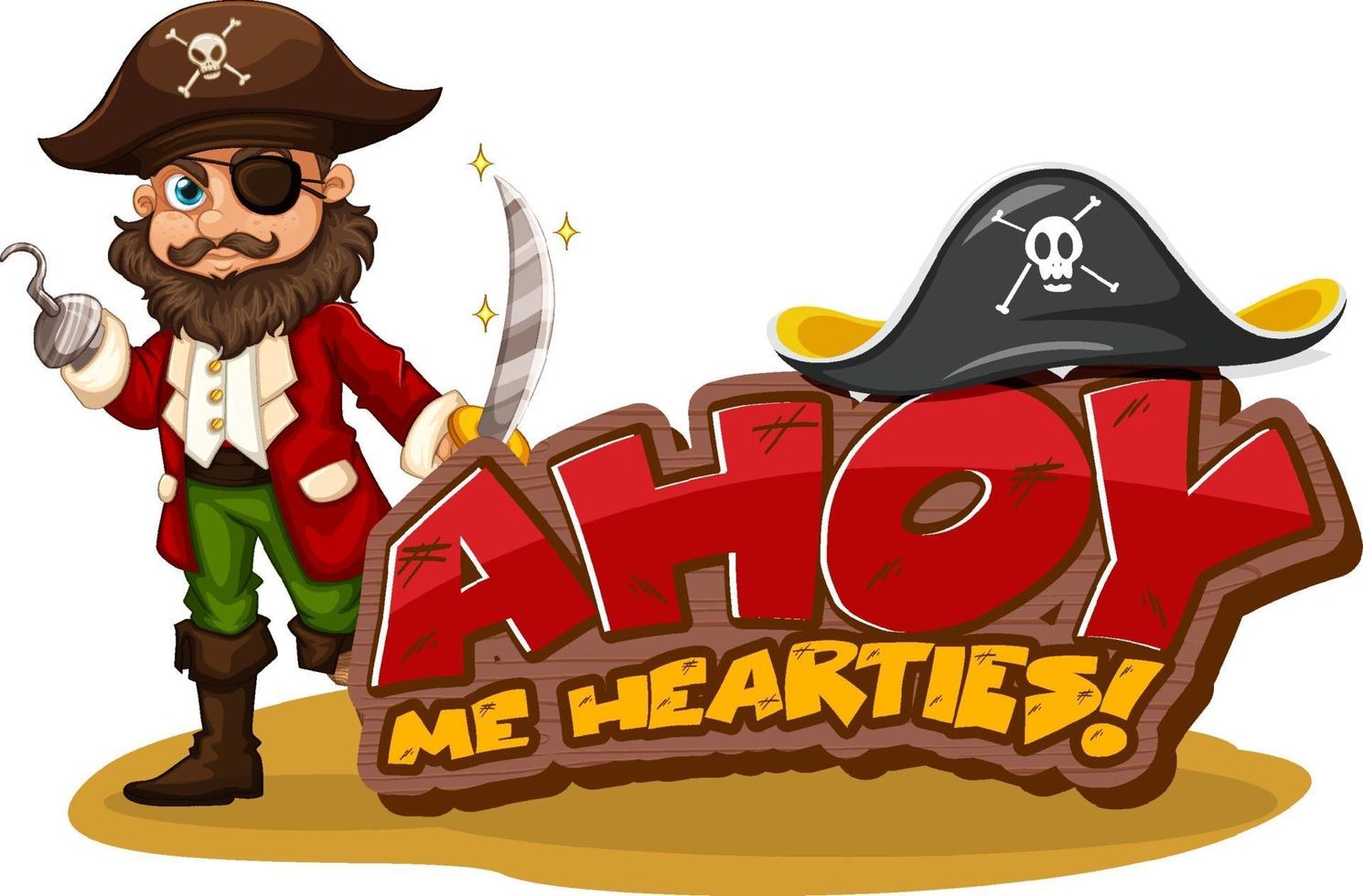 conceito de gíria de pirata com o banner ahoy me hearties e um pirata vetor