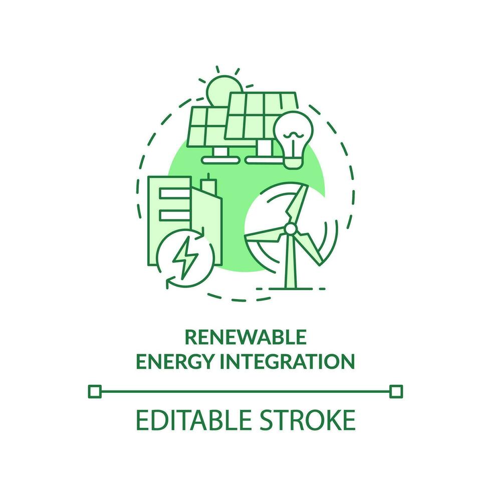 editável renovável energia integração verde ícone conceito, isolado vetor, sustentável escritório fino linha ilustração. vetor