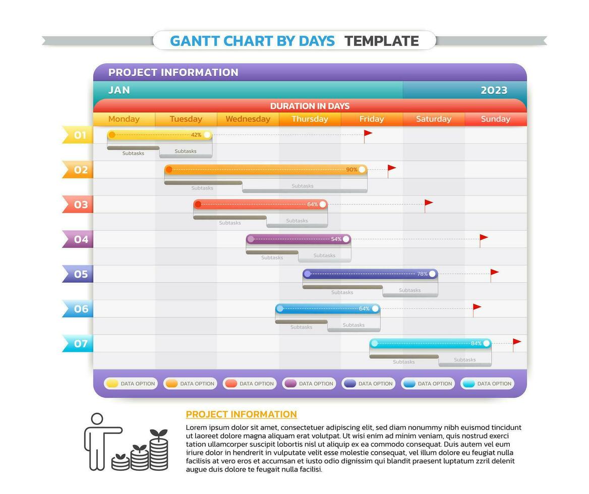 Linha do tempo Gantt gráfico infográfico modelo fundo vetor