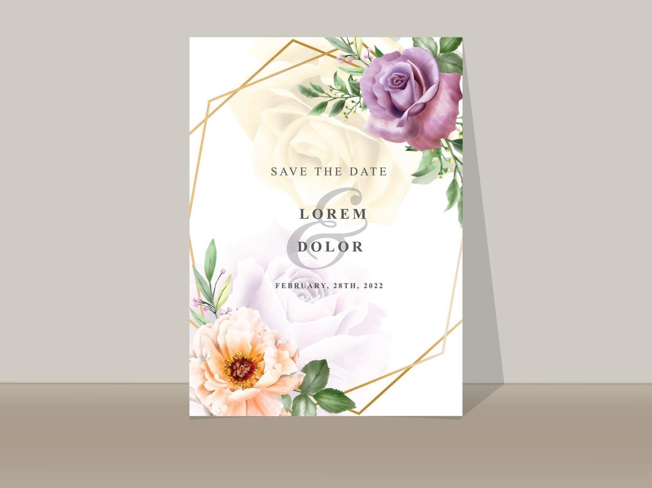 modelo de convites de casamento floral romântico desenhado à mão vetor