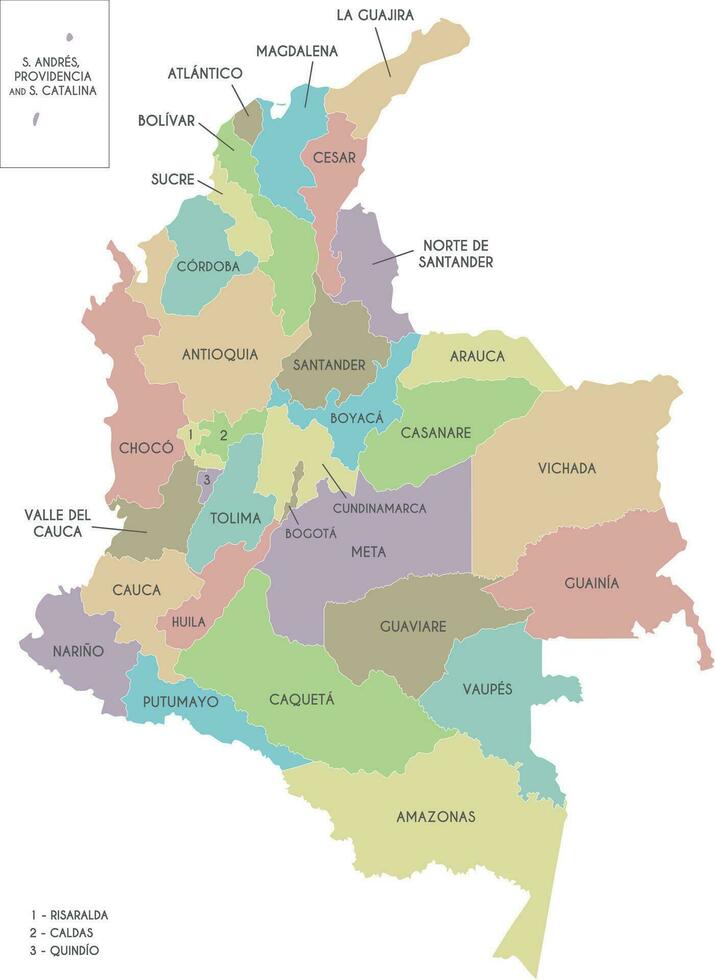 vetor mapa do Colômbia com departamentos, capital região e administrativo divisões. editável e claramente etiquetado camadas.