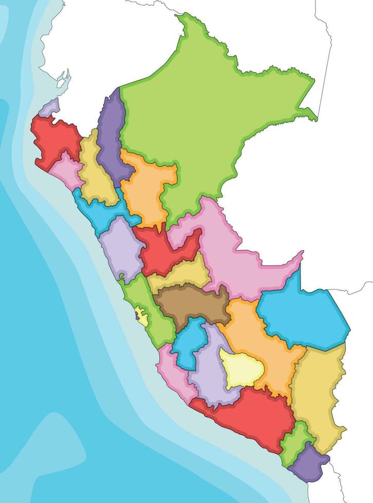 vetor ilustrado em branco mapa do Peru com departamentos, províncias e administrativo divisões, e vizinho países. editável e claramente etiquetado camadas.