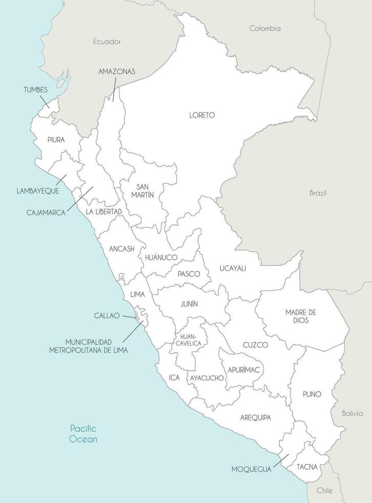 vetor mapa do Peru com departamentos, províncias e administrativo divisões, e vizinho países. editável e claramente etiquetado camadas.