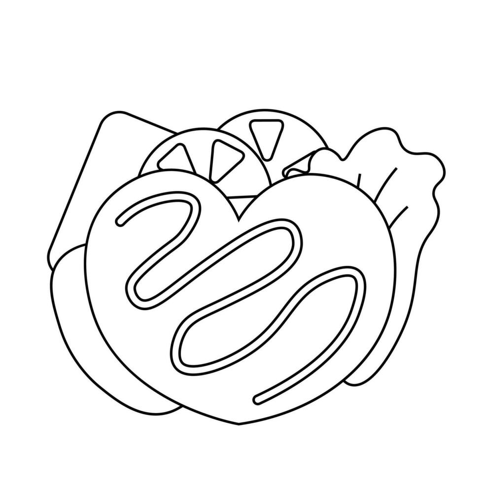 desenho animado sanduíche dentro a forma do uma coração dentro Preto e branco vetor