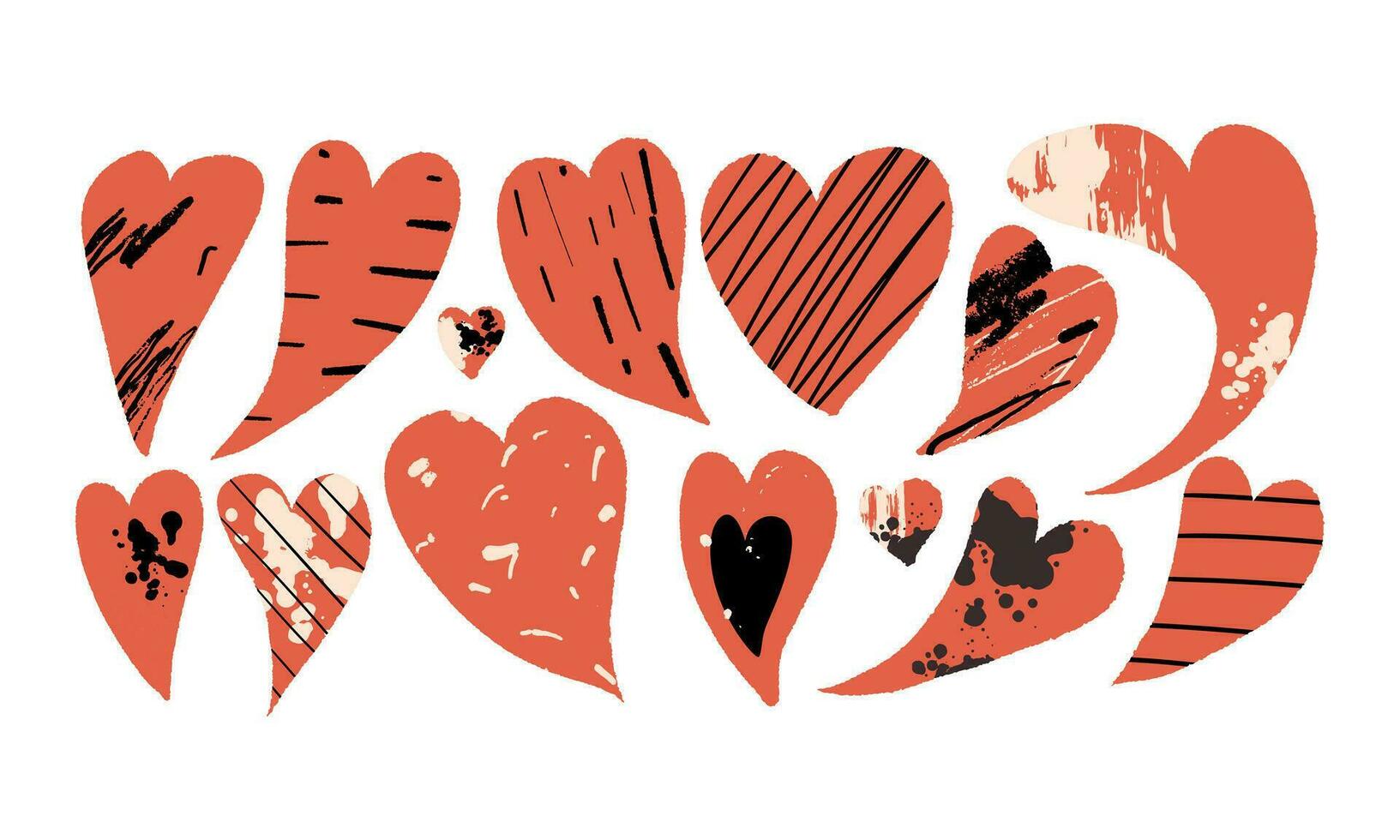 conjunto do abstrato corações com texturas para dia dos namorados dia. mão desenhar ilustração vetor