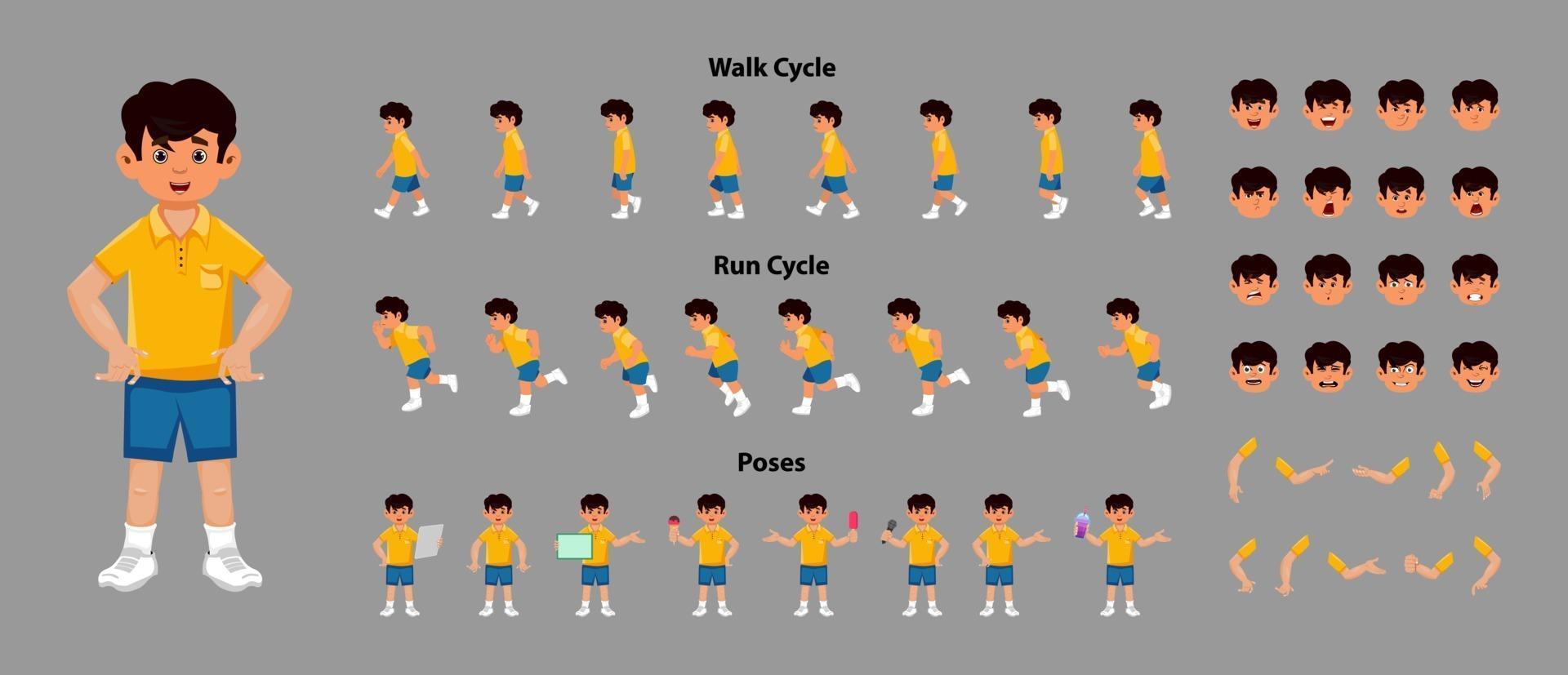 folha de sprite de personagem com ciclo de caminhada e sequência de ciclo de corrida vetor