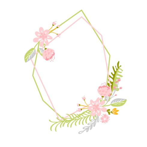 Grinalda de primavera geométrica com flor vetor