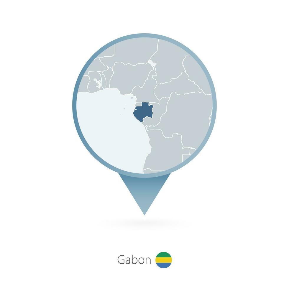 mapa PIN com detalhado mapa do Gabão e vizinho países. vetor