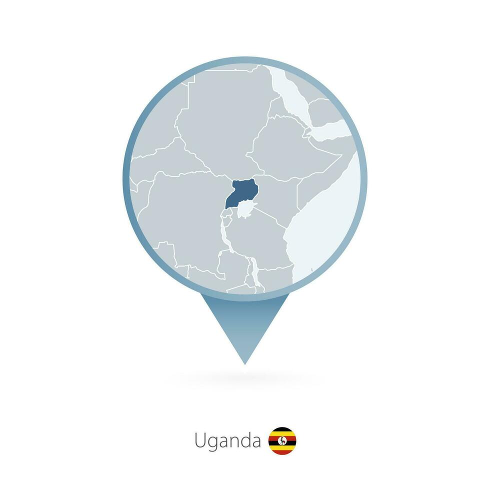 mapa PIN com detalhado mapa do Uganda e vizinho países. vetor