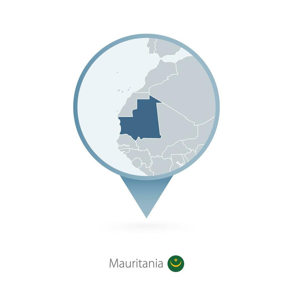 mapa PIN com detalhado mapa do Mauritânia e vizinho países. vetor