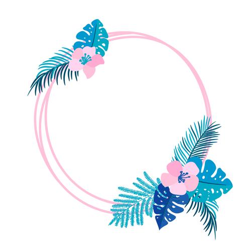 Guirlanda de verão geométrica com flor de palmeira tropical e lugar para texto vetor