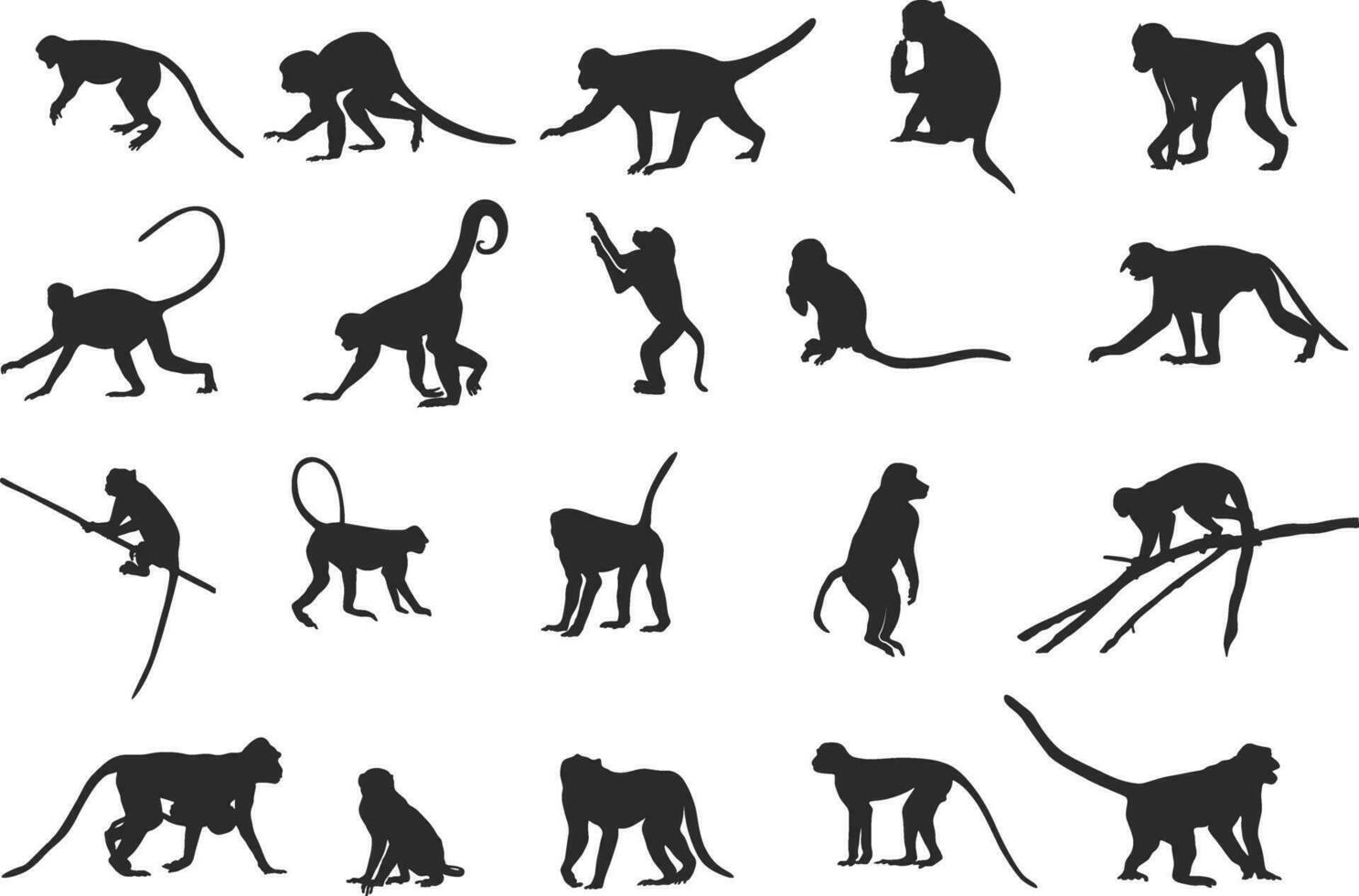macaco silhuetas, macaco silhueta coleção, sentado macaco silhueta, macaco clipart, macaco vetor ilustração