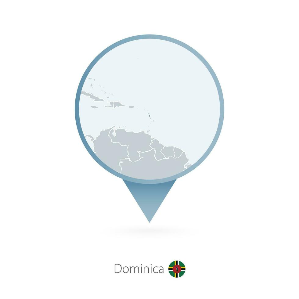 mapa PIN com detalhado mapa do dominica e vizinho países. vetor