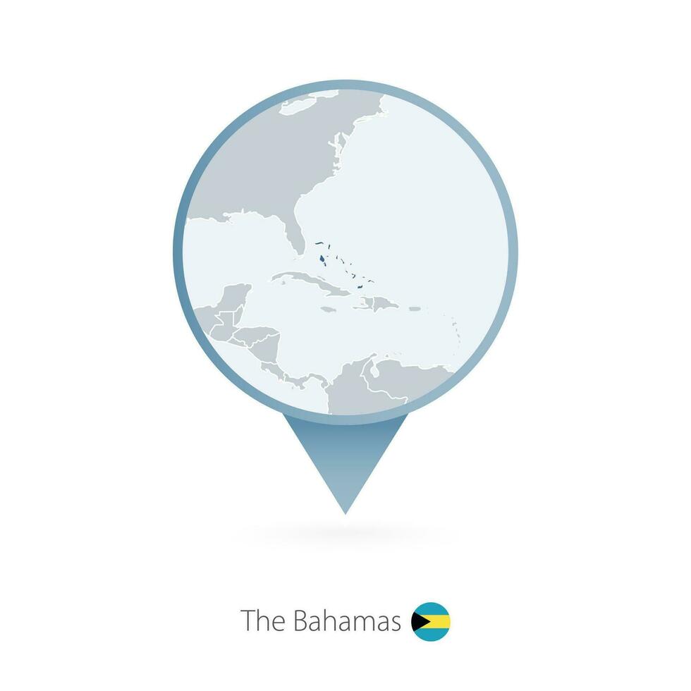 mapa PIN com detalhado mapa do a bahamas e vizinho países. vetor