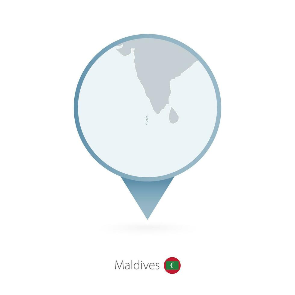 mapa PIN com detalhado mapa do Maldivas e vizinho países. vetor