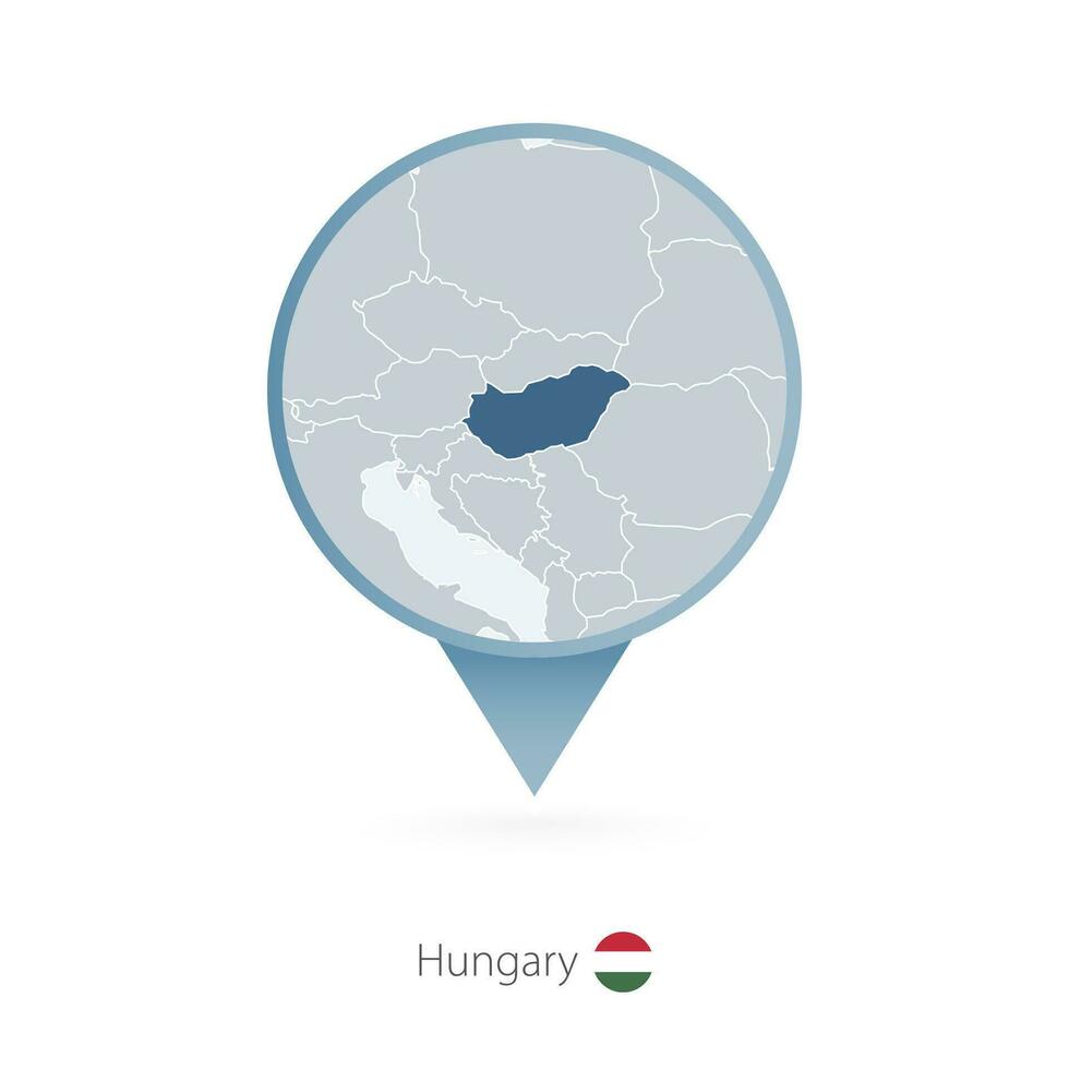 mapa PIN com detalhado mapa do Hungria e vizinho países. vetor