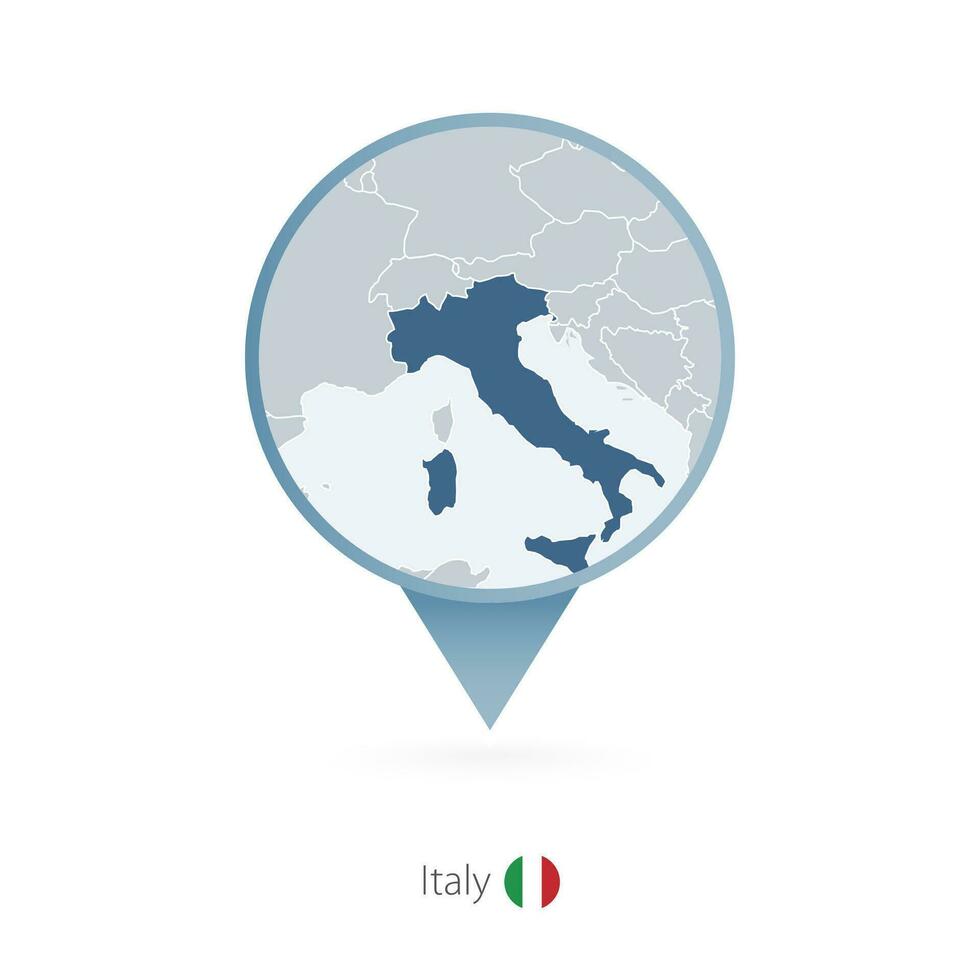 mapa PIN com detalhado mapa do Itália e vizinho países. vetor