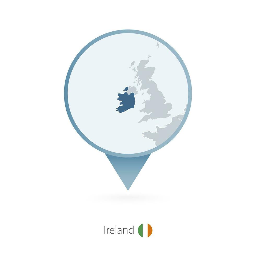 mapa PIN com detalhado mapa do Irlanda e vizinho países. vetor