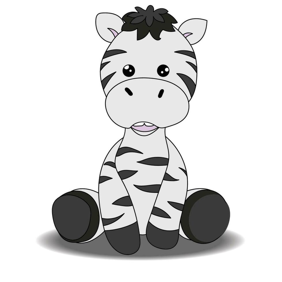 zebra. zebra desenho animado imagem. Preto e branco desenho. cavalo padronizar. sentado postura. bonitinho. linha arte. vetor