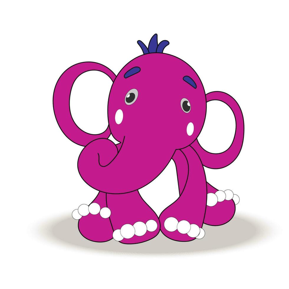 elefante desenho animado. bebê elefante. Rosa elefante. sentado postura. elefante em uma branco fundo. linha desenhos. vetor