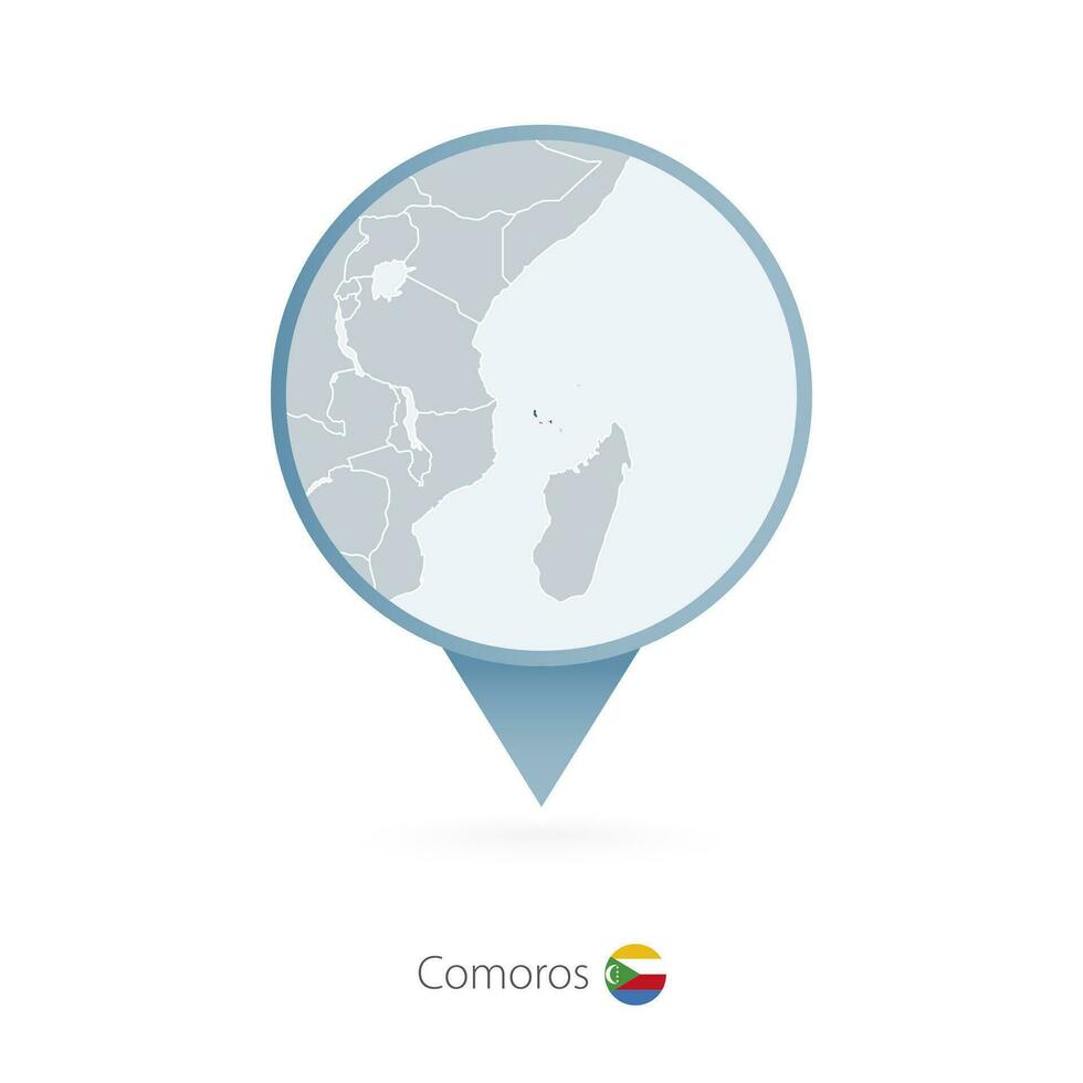 mapa PIN com detalhado mapa do Comores e vizinho países. vetor