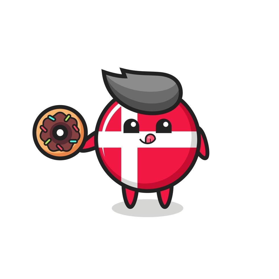 ilustração de um personagem distintivo da bandeira da Dinamarca comendo uma rosquinha vetor