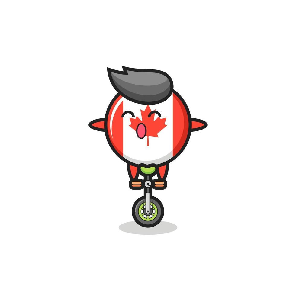 o personagem fofo da bandeira do Canadá está andando de bicicleta de circo vetor