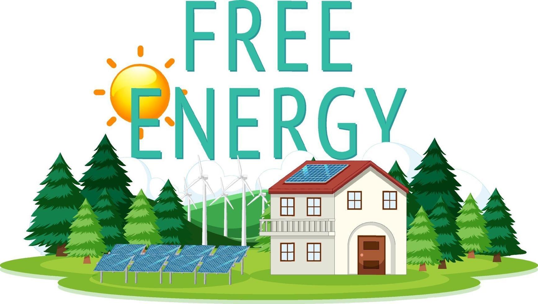 energia gratuita gerada por turbina eólica e painel solar vetor