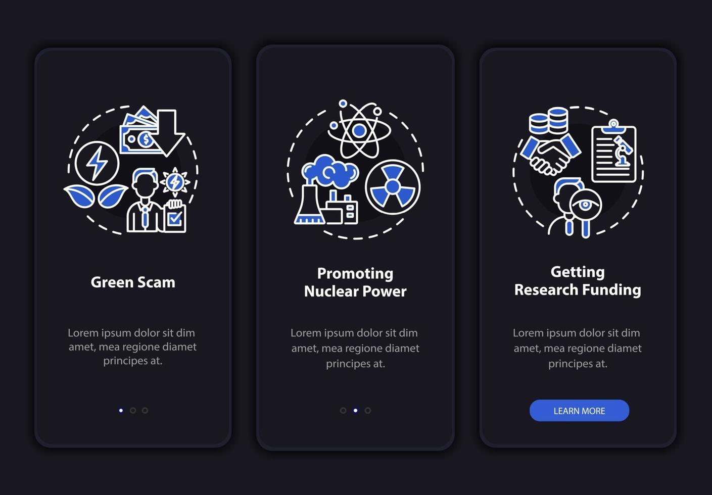 tela da página do aplicativo móvel de integração de pesquisa de energia nuclear vetor