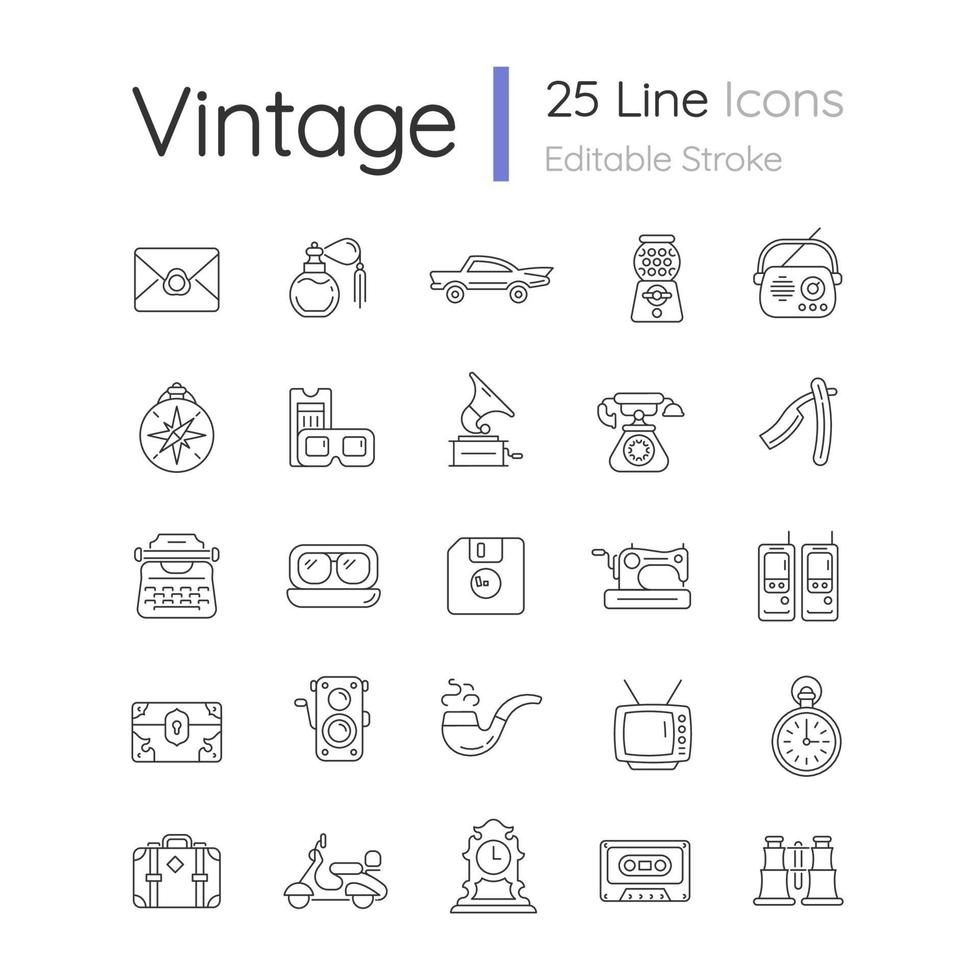 conjunto de ícones lineares de estilo vintage vetor