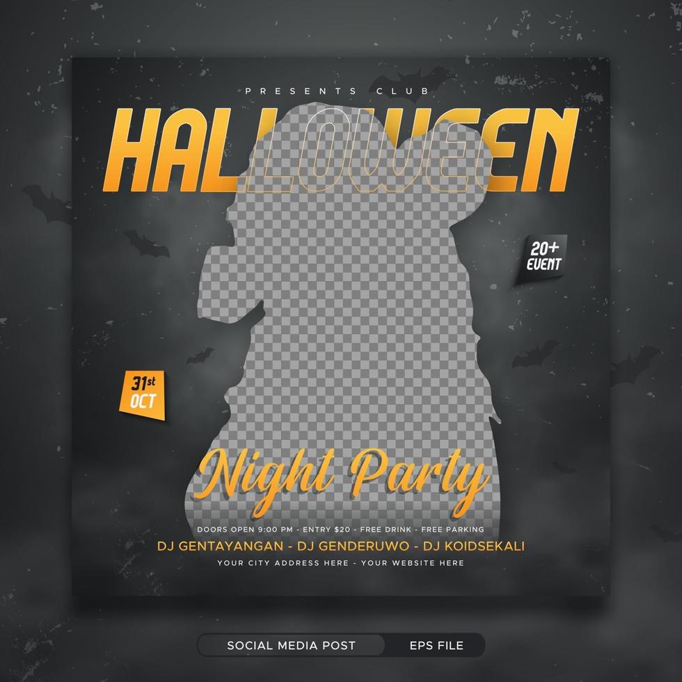 modelo de banner quadrado de convite de festa de noite de halloween vetor