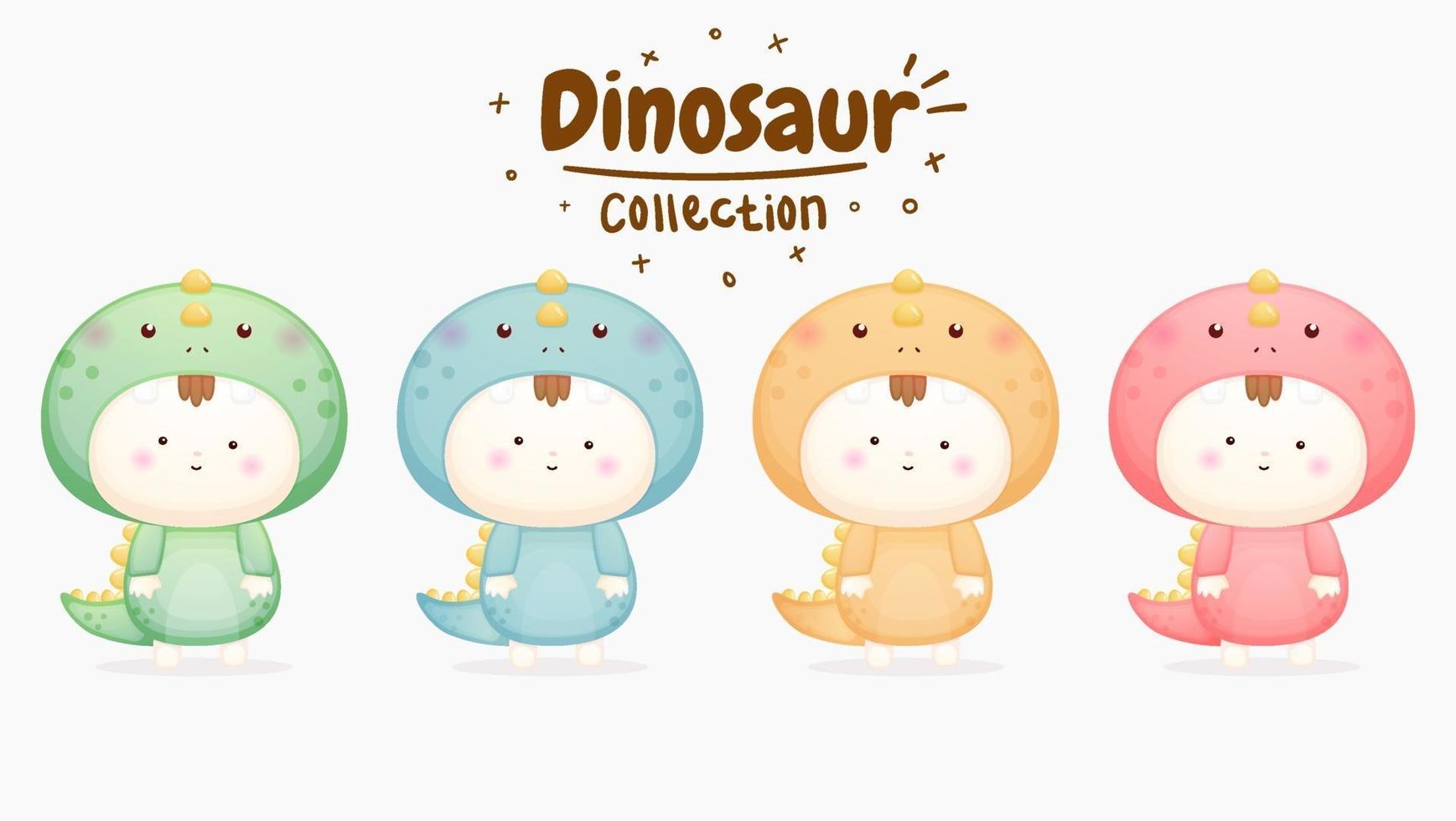 conjunto de bebê fofo fantasiado de dinossauro com cores diferentes vetor