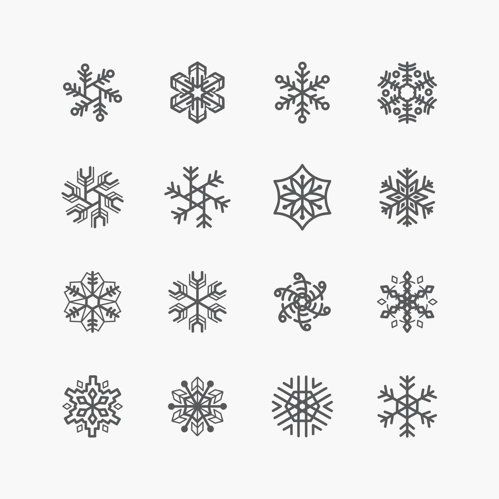 coleção de ícones de ornamento de floco de neve de Natal em fundo branco. vetor