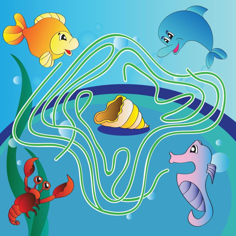 jogo de labirinto para crianças - vida subaquática vetor