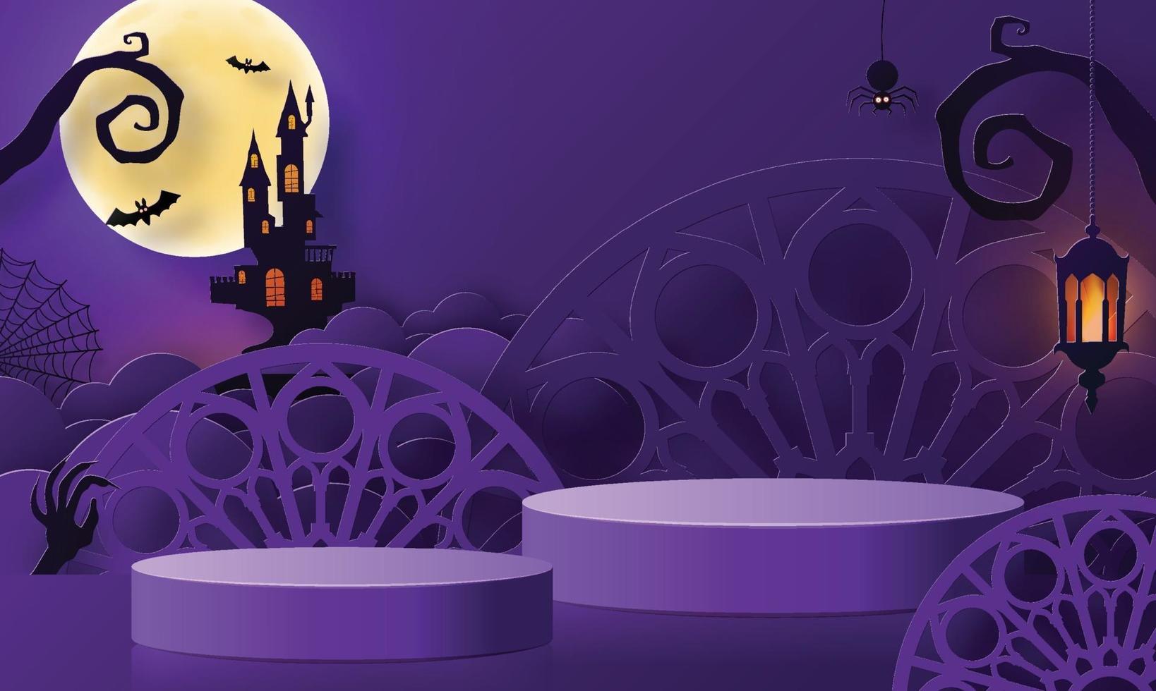 desenho de fundo do festival de halloween com pódio 3D vetor