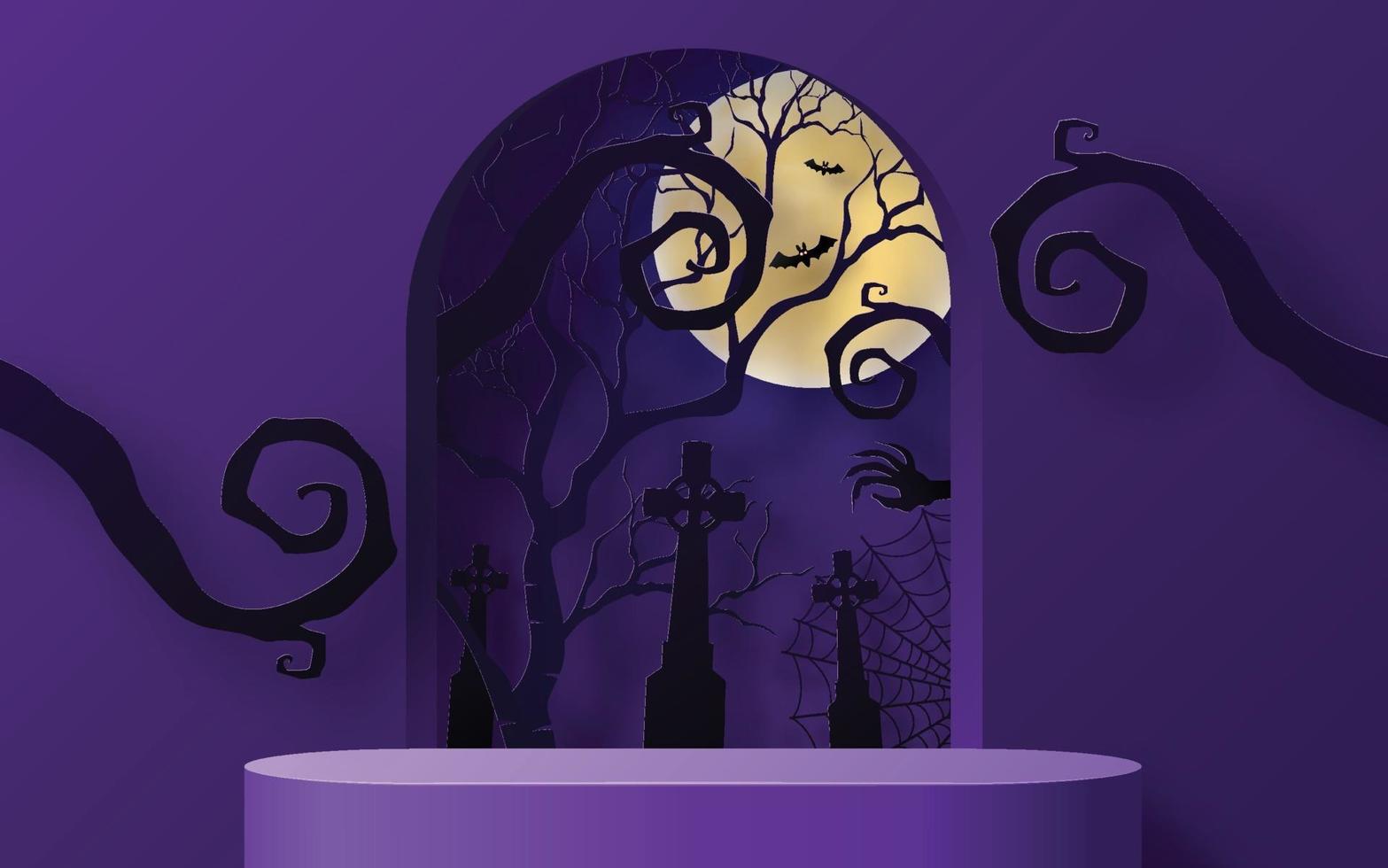 desenho de fundo do festival de halloween com pódio 3D vetor