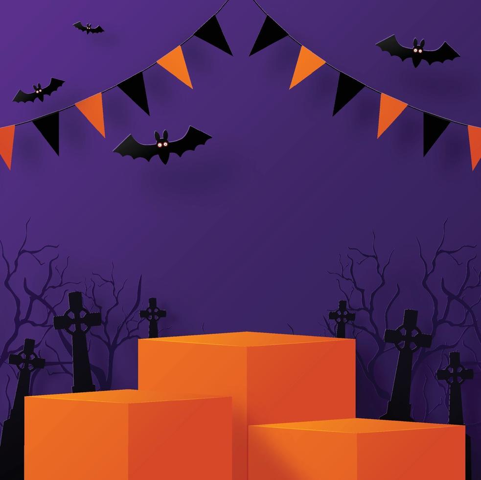 desenho de fundo do festival de halloween com pódio 3D vetor