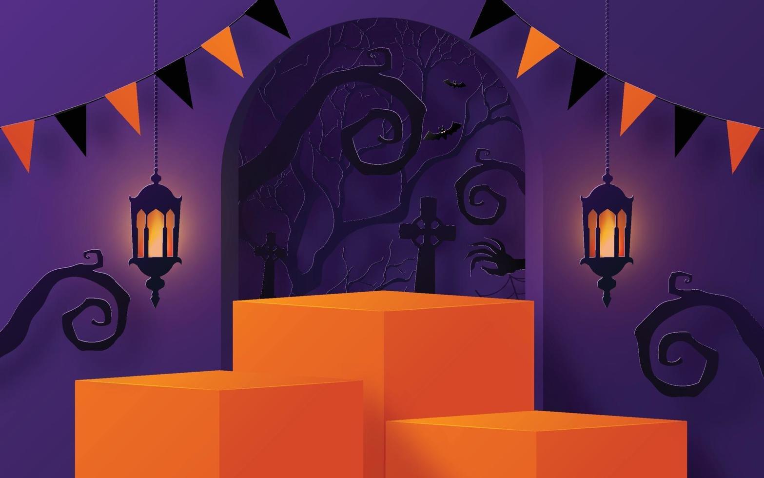 desenho de fundo do festival de halloween com pódio 3D vetor