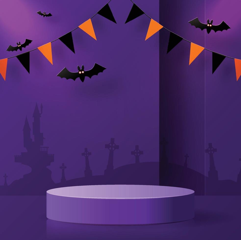 desenho de fundo do festival de halloween com pódio 3D vetor