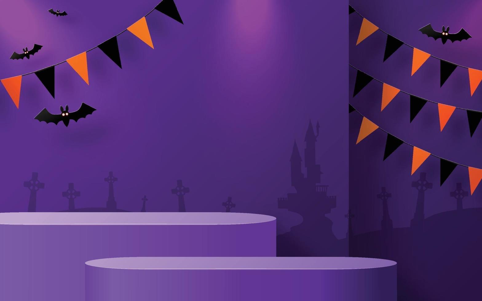 desenho de fundo do festival de halloween com pódio 3D vetor