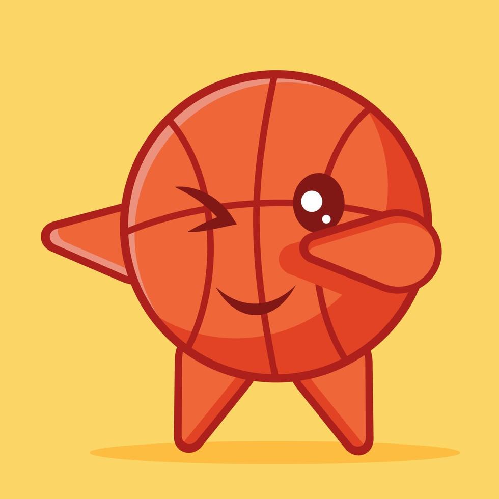 Mascote da bola de basquete fofo fazendo pose de dublagem ilustração isolada vetor
