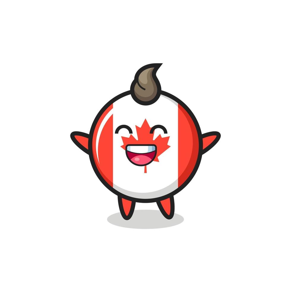 personagem de desenho animado do bebê feliz com o emblema da bandeira do Canadá vetor