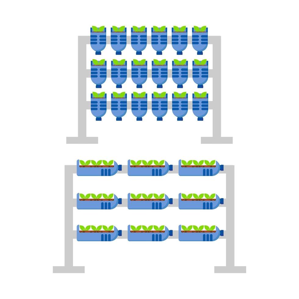 garrafa de plástico como meio de plantio. ilustração de agricultura urbana. vetor