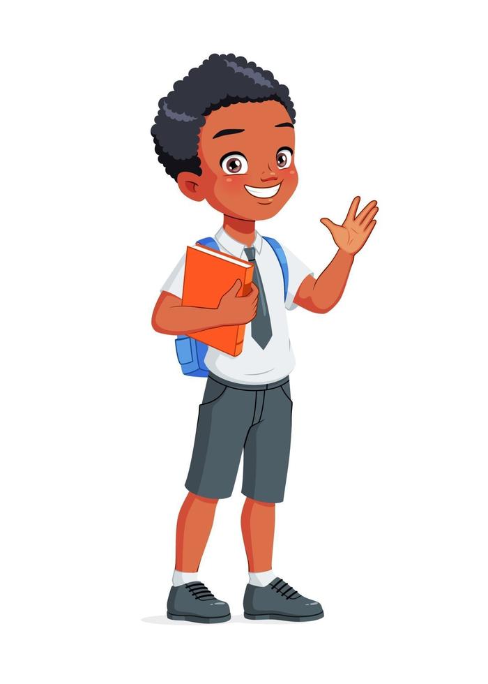 menino de escola afro-americano cumprimentando ilustração vetorial de desenho animado vetor
