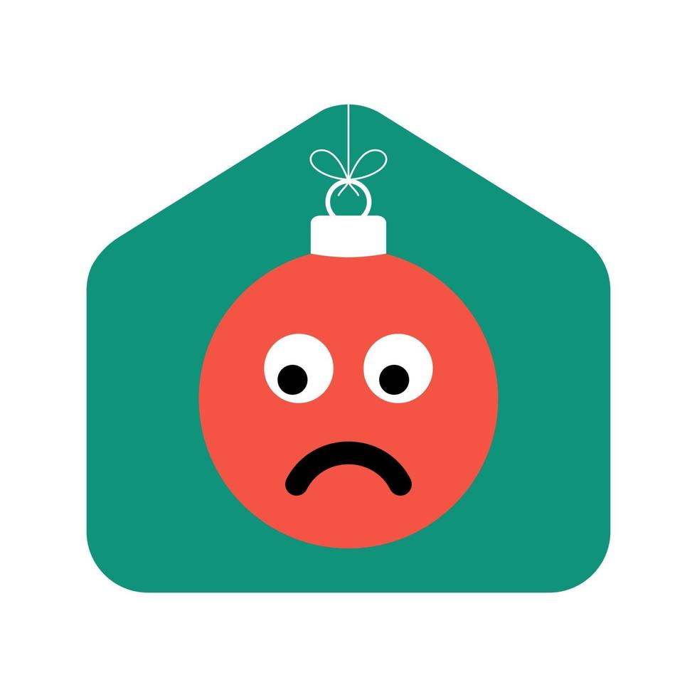 ilustração plana de natal em casa com rosto triste de emoji vetor
