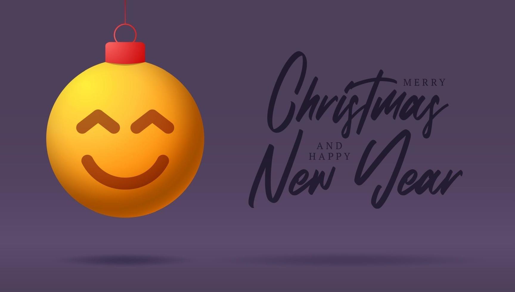 cartão de feliz natal com rosto sorridente emoji vetor