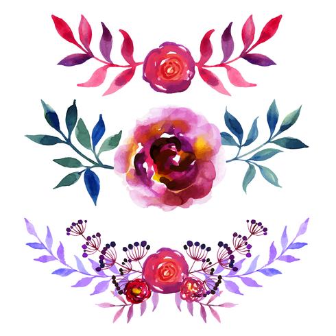 Conjunto de lindas flores em aquarela vetor